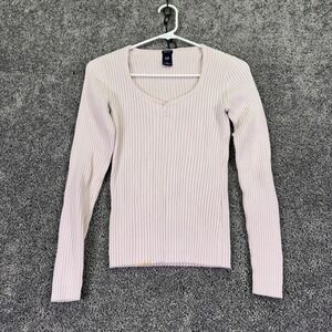 Vtg Gap Henley Shirt Womens Medium Pink Long Sleeve Ribbed Knit Stretch Casual